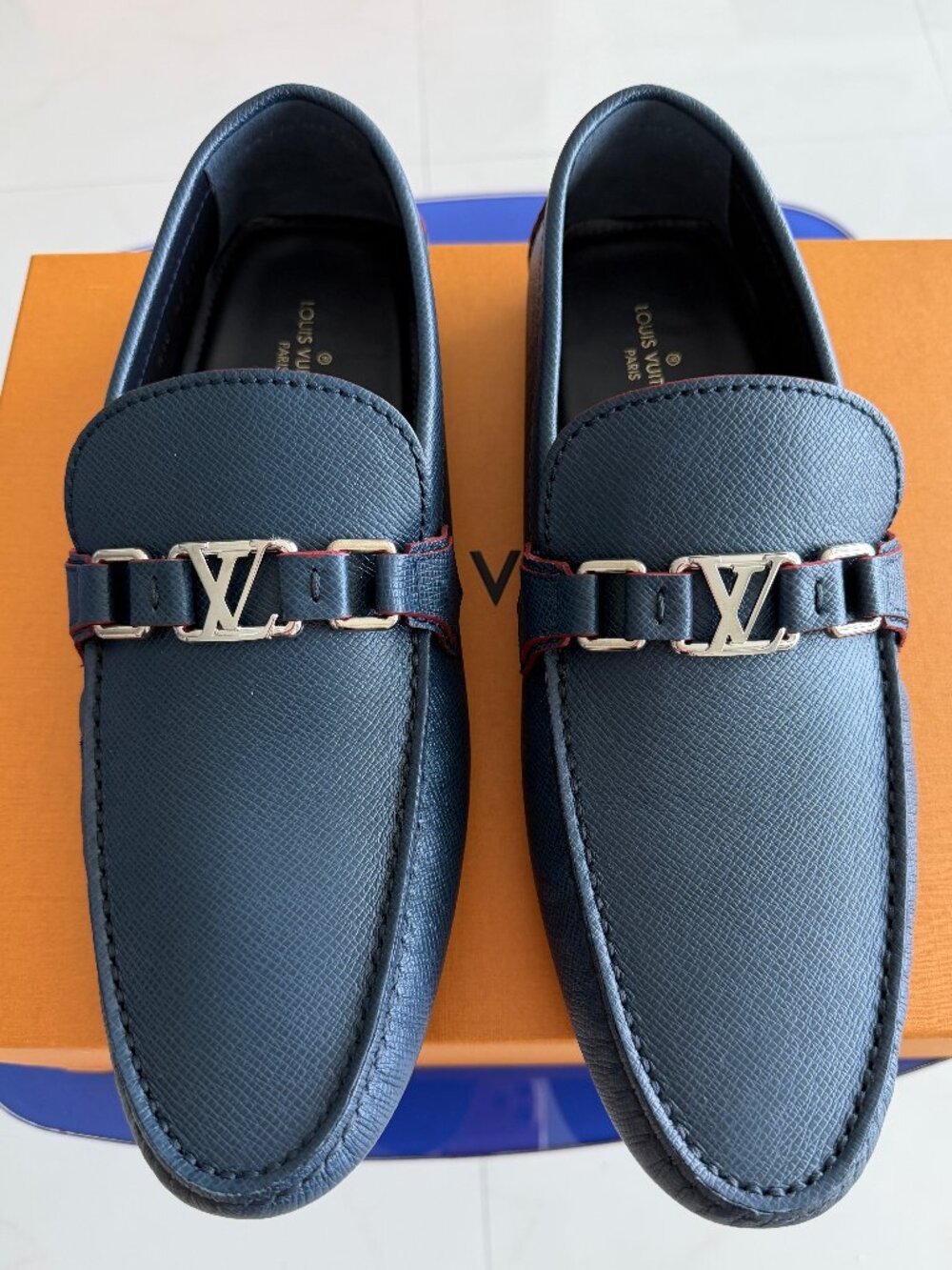 Louis Vuitton Men's Navy Blue Leather Loafers